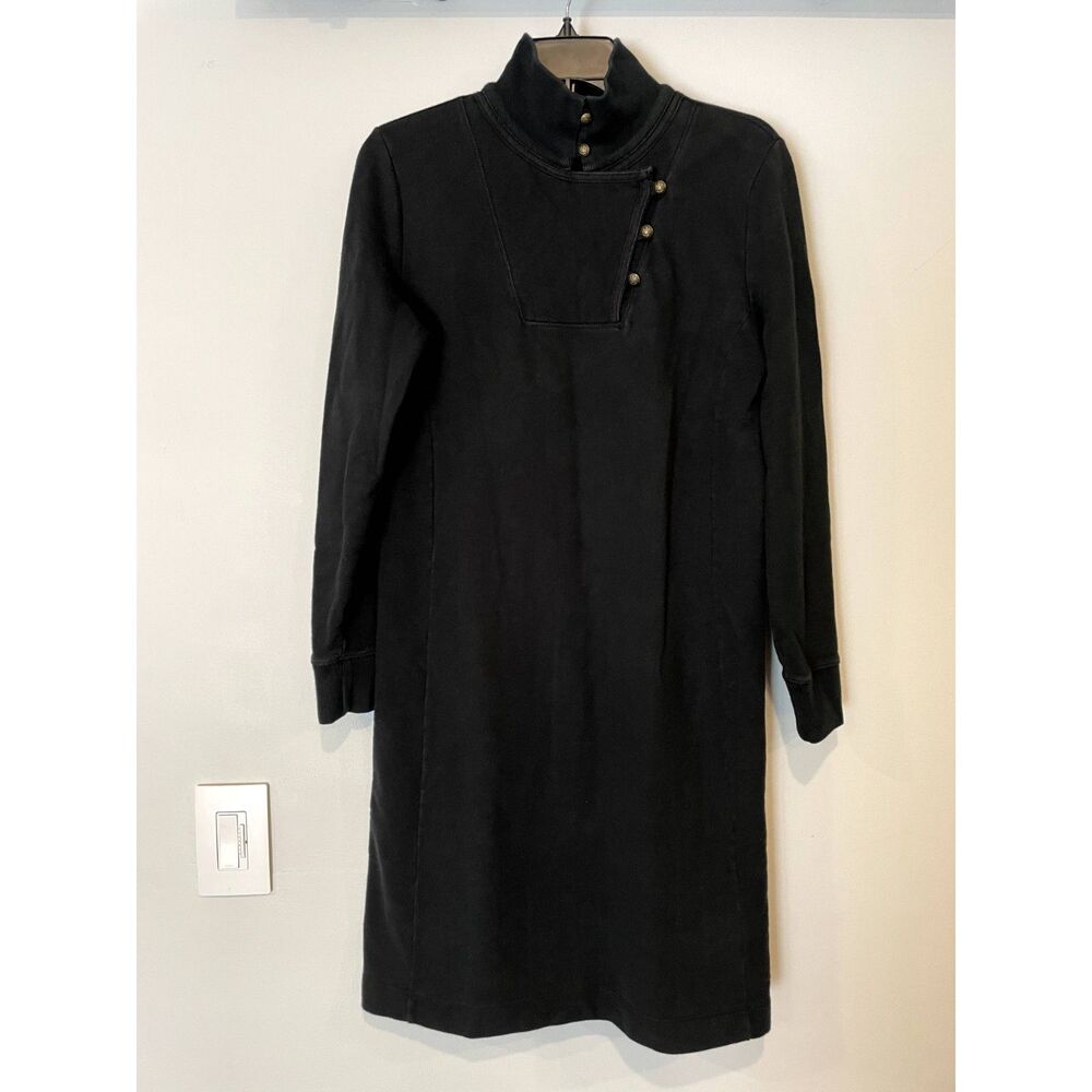 LRL Ralph Lauren Green Label Solid Black Tie Mock Neck Sweatshirt Dress, Medium